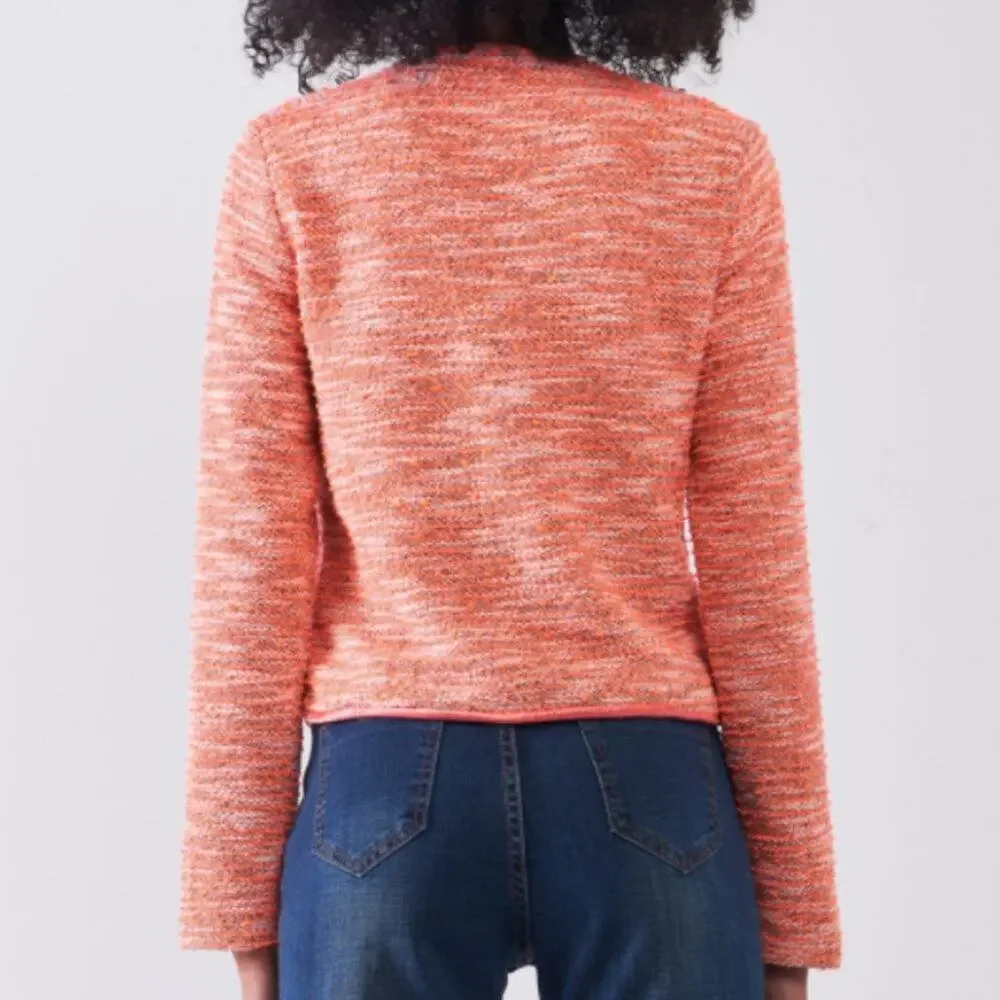 Orange Vintage Tweed Long Sleeve Front Zip-Up Detail Jacket With Pockets - Picture 6 of 16